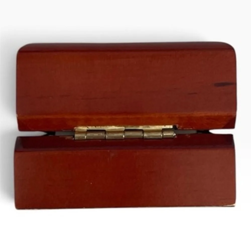 Glossy Mahogany Wood Double Slot Ring Box Set of 2 White Leather Interior